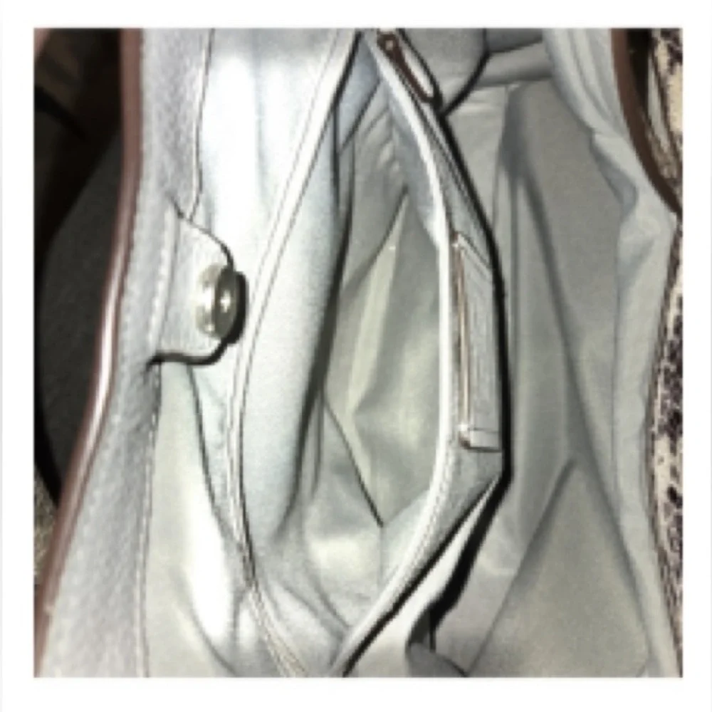 Coach Pebbled Leather Gray Hobo Shoulder Bag with Exotic Snakeskin-Embossed Trim